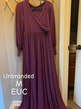 Purple Long Sleeve Maxi Dress with Surplice Neckline